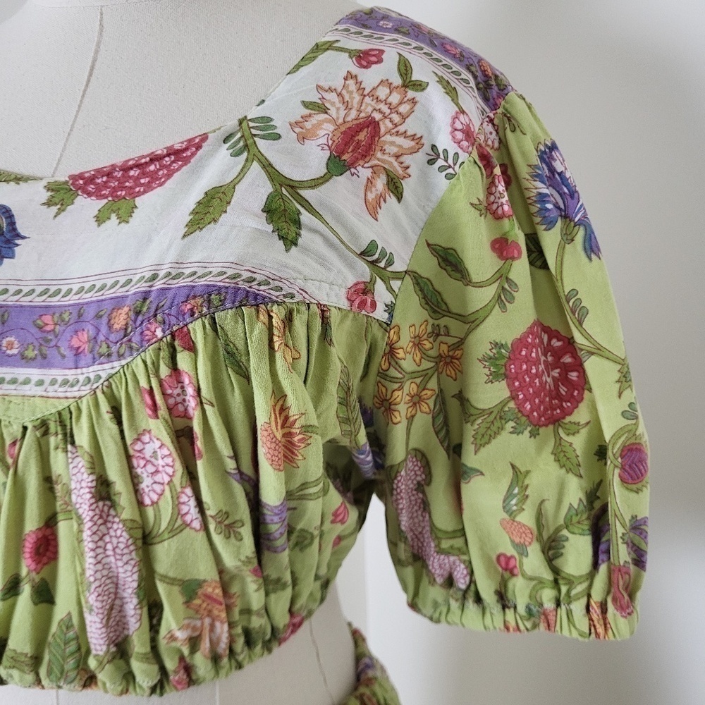 Floral skirt set peasant milk maid top knee length a-line full skirt blouse - Picture 6 of 16